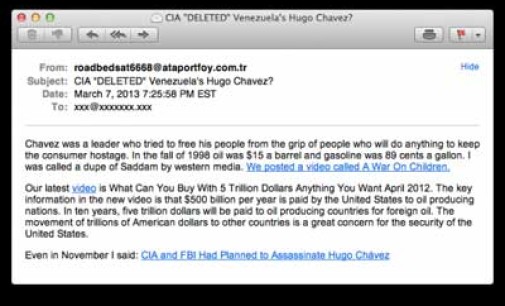 “La CIA elimina a Chávez”, carnada de un malware detectado por Kaspersky